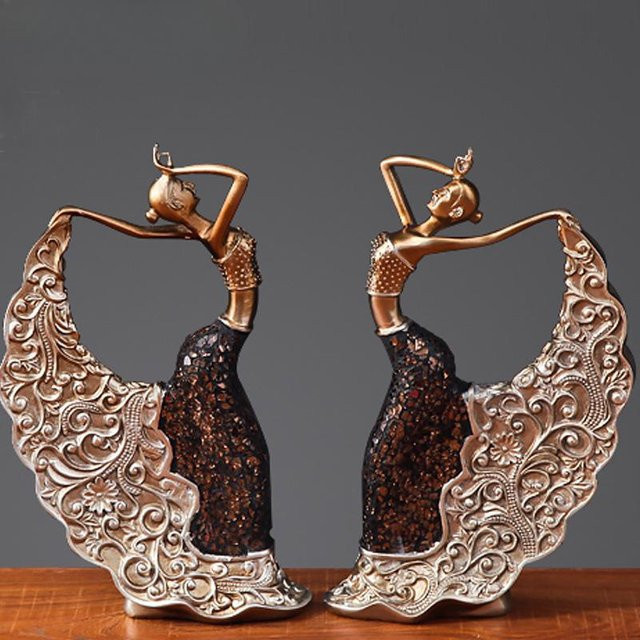 Yiran Furniture Deko-Ornament Pfauentänzer in Weiß und Braun aus Harz für dein Wohnzimmer - Bild 1