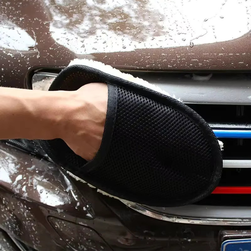 VIE LENTE Autowaschhandschuhe aus Mikrofaser und Wollimitat mit dickem Plüsch für die Innenreinigung sowie zum Wachsen und Polieren - Bild 3