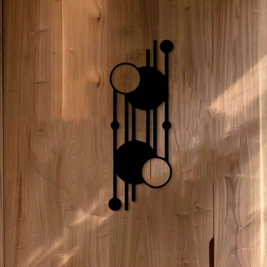 HITD Geometrische Metall-Wandkunst aus Eisen in Schwarz, Abstraktes Wandbild mit Kreisen und linearem Design für moderne Innen- und Außendekoration - Bild 2