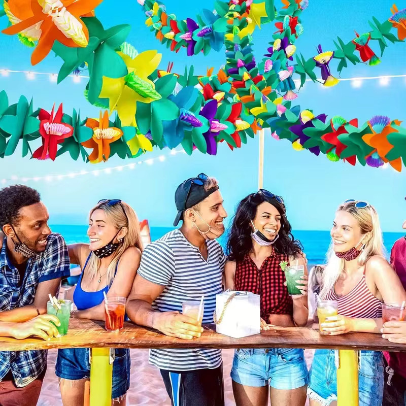 ZQNYCY Hibiskus-Blumengirlande aus Papier in Multicolour als tropische Hängeornamente für Sommerpartys, Hochzeiten und Geburtstage - Bild 4