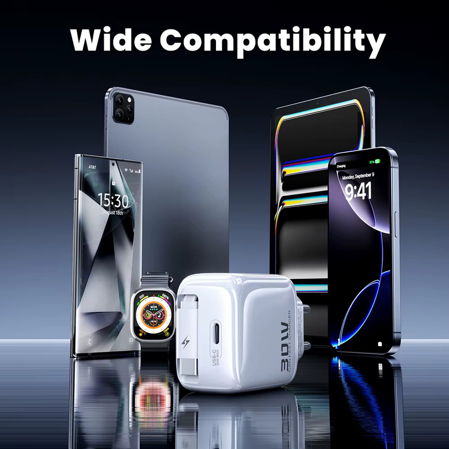 Toocki 30 W GaN-Ladegerät mit einziehbarem 68 cm USB-C-Kabel, weiß, Schnellladegerät mit QC PD 3.0 und PPS für iPhone, Samsung und Tablets - Bild 5