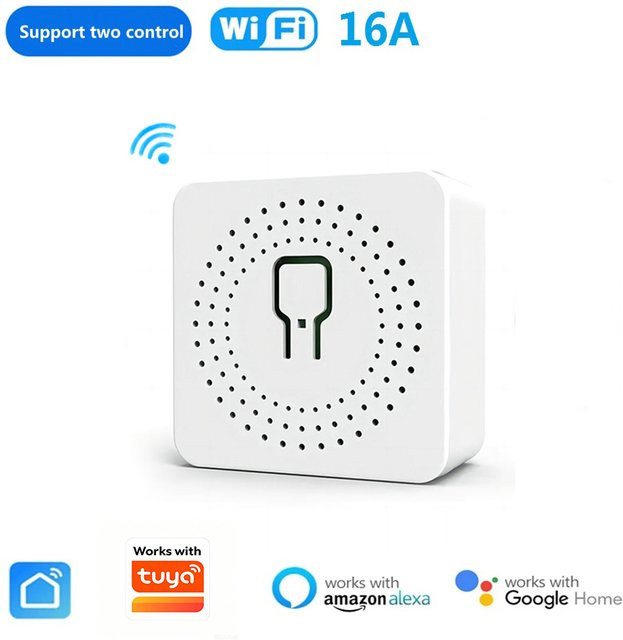 QNCX 16A WLAN Mini Smart DIY Lichtschalter in Weiß, kompatibel mit Tuya Smart Life App, 2-Wege Drahtlose Steuerung für Alexa und Google Assistant - Bild 1