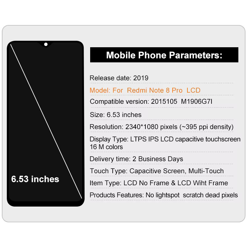Xiaomi Redmi Note 8 Pro Ersatz Display mit Touchscreen Digitizer in Schwarz, 6.53 Zoll - Bild 2