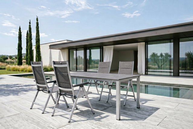 Kettler Cubic Basic Plus Padded Garten-Essgruppe aus Aluminium und Textilene in Silber/Anthrazit mit rechteckigem Tisch und 4 Klappstühlen, Tisch B: 160 cm, T: 90 cm, H: 74 cm - Bild 1