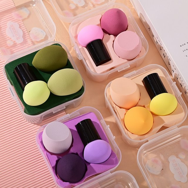 Make-up Mixer und Schwamm-Set, 3 Teile, 4 Farben, mit Aufbewahrungsbox, Damen - Bild 1