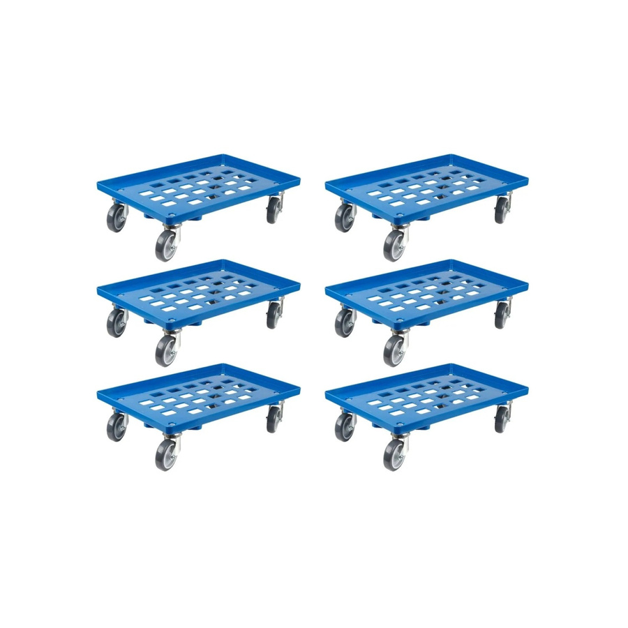 PROREGAL SparSet 6x Transportroller für Euroboxen 60 x 40 cm in Blau mit Gummirädern und 4 Lenkrollen, Traglast 300 kg - Bild 2