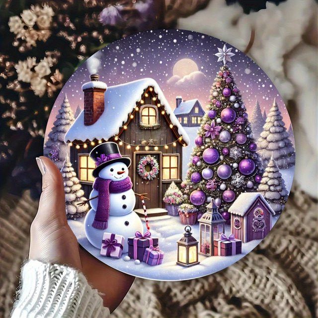 Rundes Wanddekorschild aus Eisen von Potdemiel mit lila Weihnachtsthema-Muster, Durchmesser: 20,3 cm - Bild 1