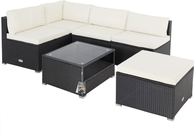 CASARIA Polyrattan Ecklounge in Schwarz und Beige mit dicken Rückenpolstern - Bild 1