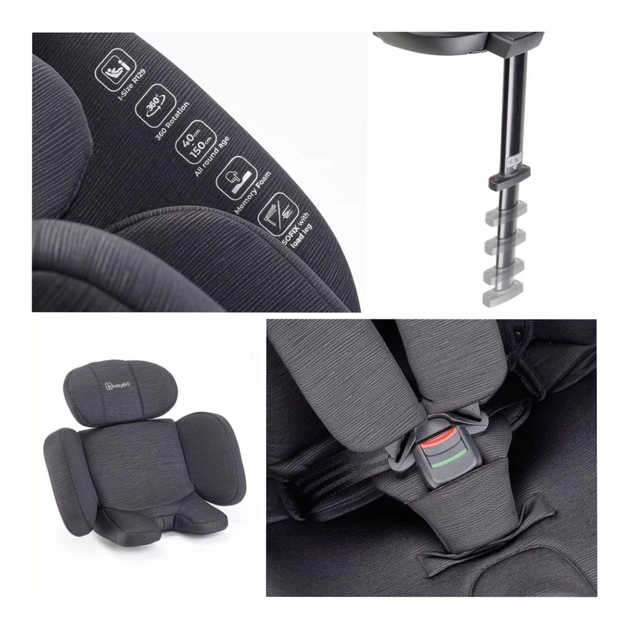 babyGO Kindersitz Move 360 mit ISOFIX und Basis, Schwarz, i-Size nach UN R129 für 100 bis 150 cm Körpergröße, 360 Grad drehbar - Bild 2