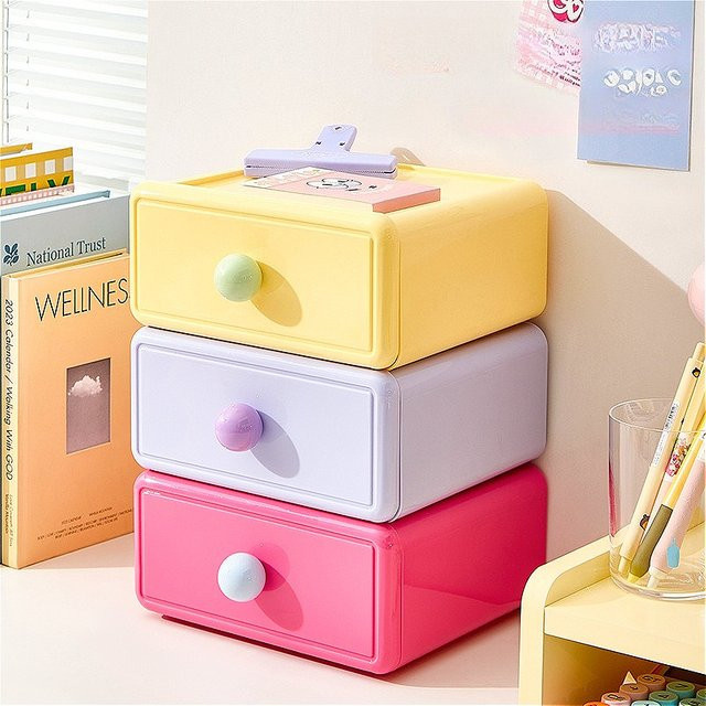 Desktop-Schubladen-Organizer aus Kunststoff mit mehreren Fächern in Beige und Grün für Büro, Schule und Zuhause - Bild 1