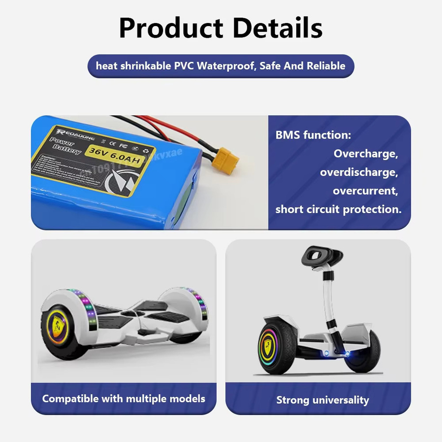 Reoaoone Hochleistungs-Akku 6,0 Ah für Elektroroller, Hoverboard und E-Bike in Blau, 216 Wh - Bild 5