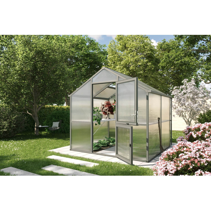 KGT Gewächshaus Iris II in Anthrazit-Grau mit 5,1 m² Fläche, Aluminiumrahmen und Polycarbonat-Verglasung - Bild 2