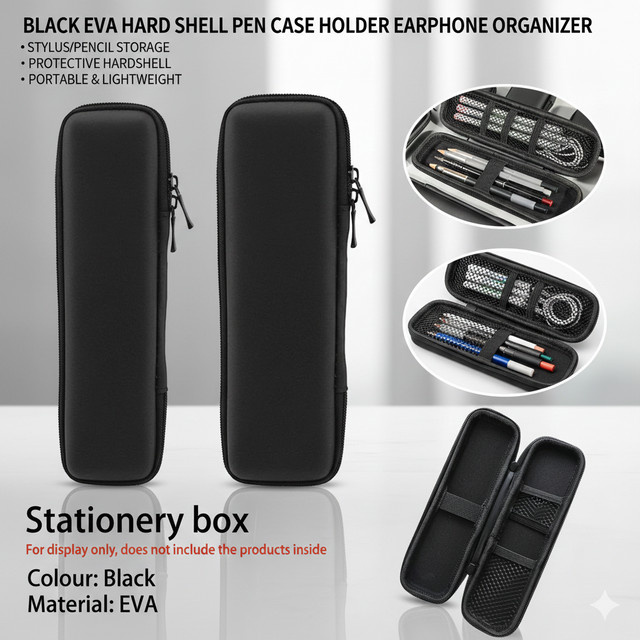 Wasserdichte EVA Stylus-Stift-Tasche und Elektronik-Organizer in Schwarz für Apple Pencil 1 und 2 sowie Samsung S Pen und Zubehör - Bild 1