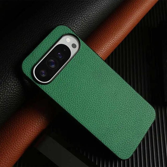 Business Rindsleder Handyhülle für Google Pixel 10 Pro, 9 Pro, 8 Pro, 7a und Pixel 5 in Grün, Stoßfeste Rückabdeckung aus echtem Leder für Vollschutz - Bild 1
