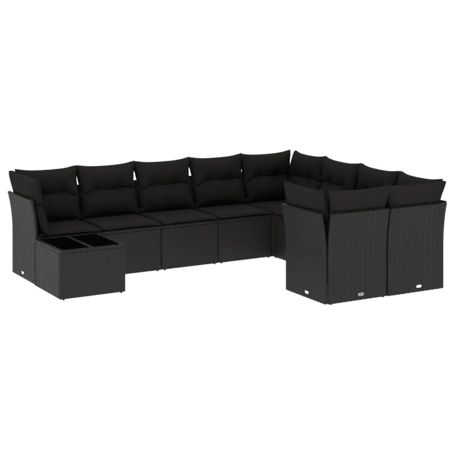 vidaXL 10-tlg Garten-Sofagarnitur in L-Form aus Polyrattan mit Kissen, Schwarz - Bild 2