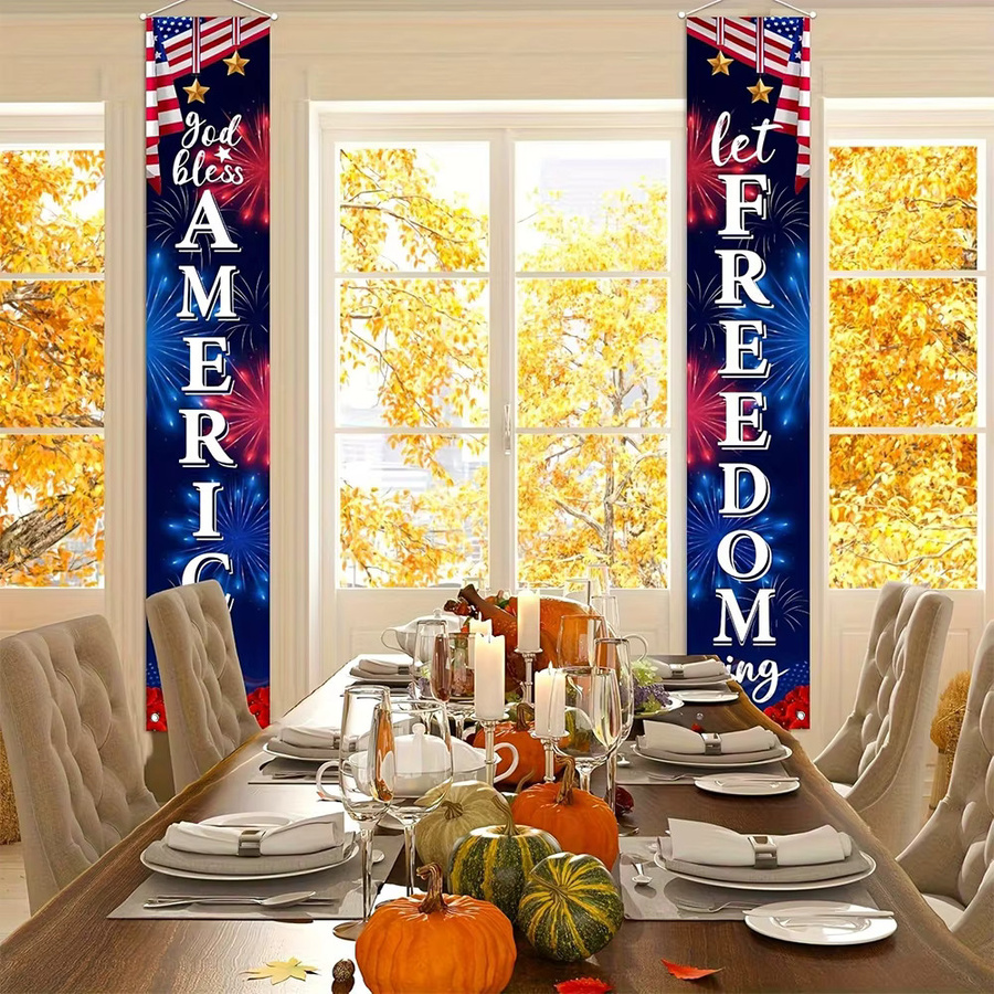 OURFETE Türbanner zum Unabhängigkeitstag God Bless America & Let Freedom Ring, Mehrfarbig, B: 30 cm, H: 180 cm - Bild 4