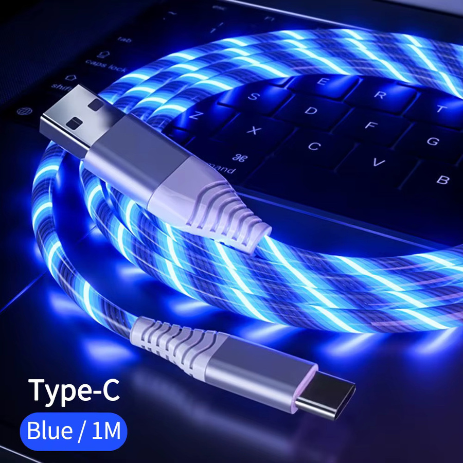 WYMECT LED USB-C Schnellladegerät und Datenkabel mit Leuchteffekt in Blau - Bild 2