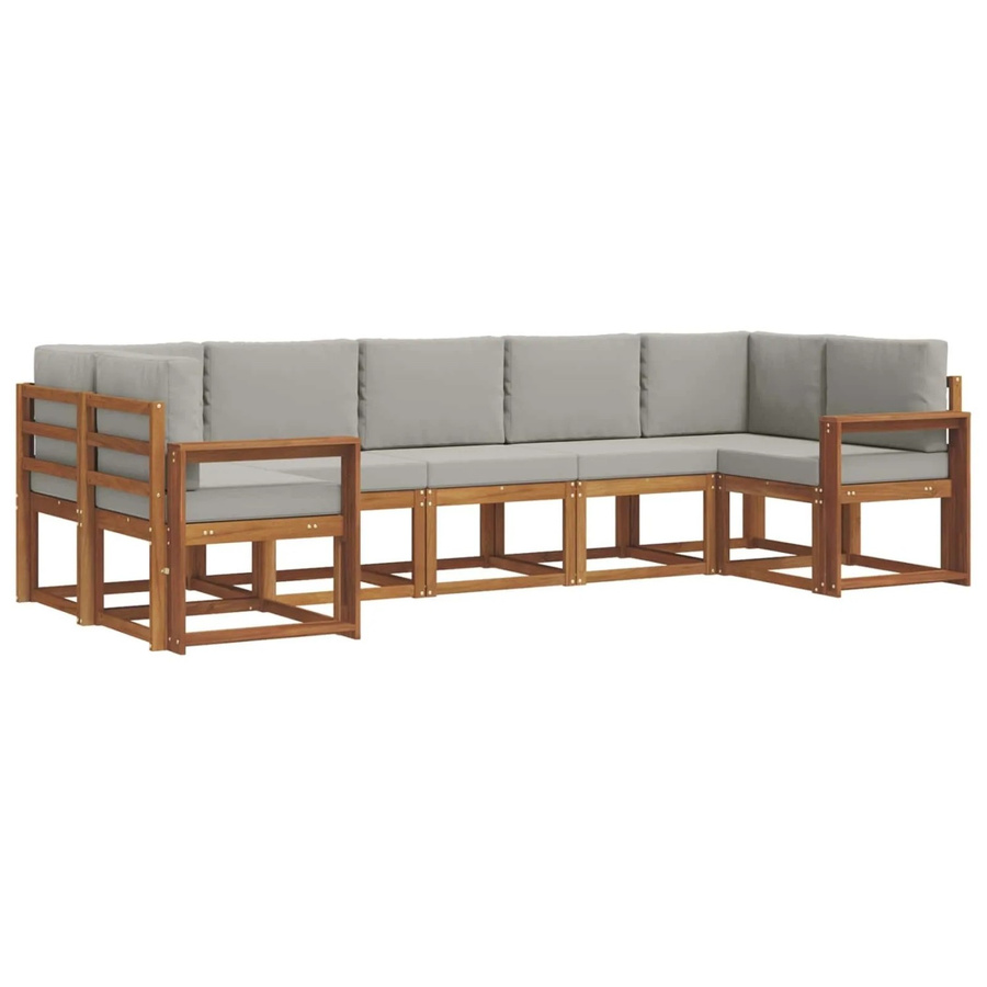 vidaXL Outdoor-Sofagarnitur 7-teilig aus Akazienholz in Natur mit hellgrauen Kissen im L-Shape Design - Bild 2