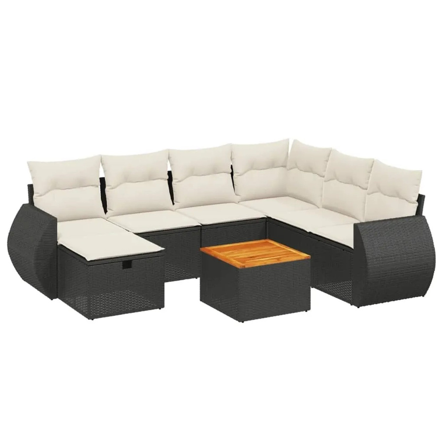 vidaXL 8-tlg Garten-Sofagarnitur in L-Form mit Kissen und Polyrattan in Schwarz - Bild 2