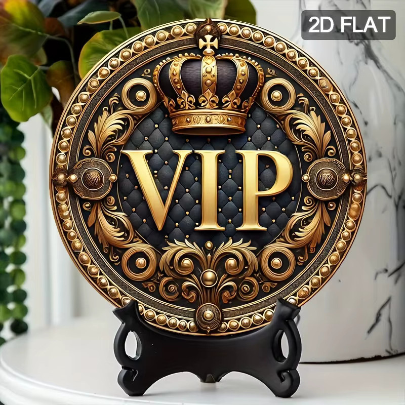 Potdemiel Luxus-Wandschild aus Aluminium in Königsblau und Gold mit VIP-Schriftzug und Kronendesign, rund, Durchmesser: 20 cm - Bild 5