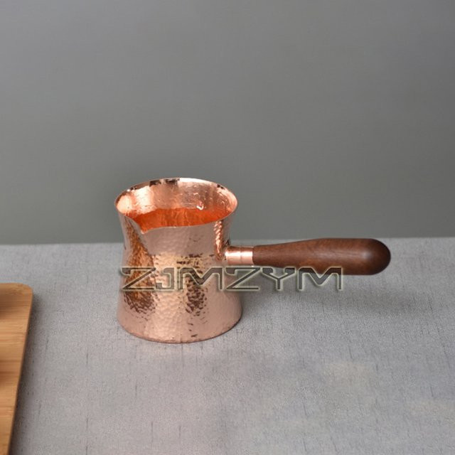 ZJMZYM Kupferkrug mit Holzgriff in Orange und Braun, 400 ml handgefertigte Teekanne im Hammer-Design - Bild 1