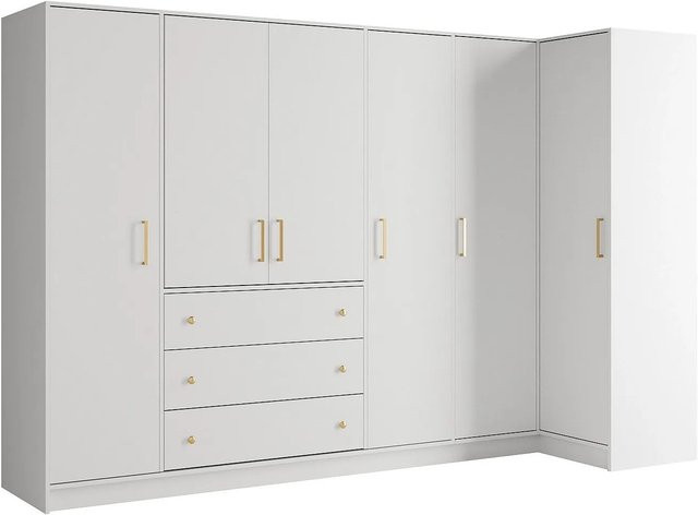 Vente-unique Kleiderschrank Lizandro Eckschrank in Weiß mit integrierten Schubladen, Breite: 311 cm - Bild 1