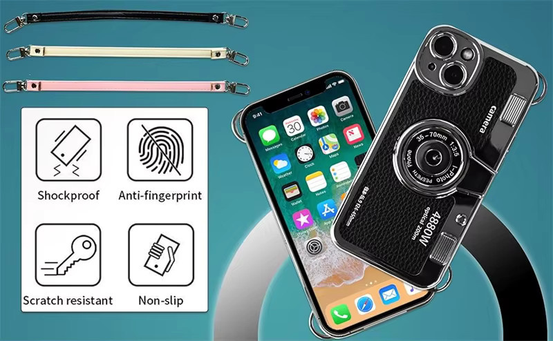 Vintage Kamera Leder Handyhülle mit Handschlaufe für iPhone in Pink von newteneight - Bild 6