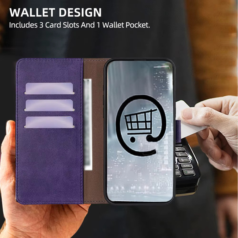 Leder-Brieftasche Handyhülle für Nokia G42 G22 G21 G11 G310 C32 C22 mit Kartenfächern und RFID-Blockierung in Blau, Grün oder Lila - Bild 3