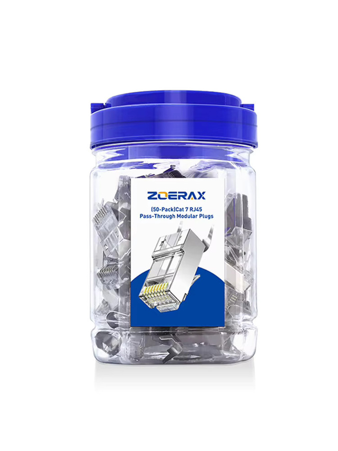 ZoeRax 50er-Pack geschirmte RJ45 Cat7 Cat6A Durchgangsverbinder, 3-polige 8P8C Ethernet-Kabelstecker mit vergoldeten Kontakten - Bild 5