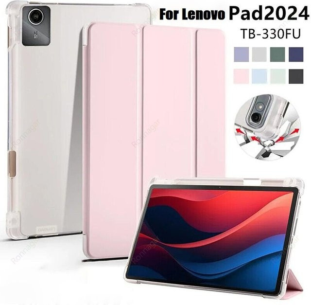 Schutzhülle für Lenovo Tab M11 11 Zoll 2024 TB330FU 2025 TB335FC mit Stifthalter, faltbar und durchscheinende Rückseite, Farben: Transparent, Grün, Pink - Bild 1