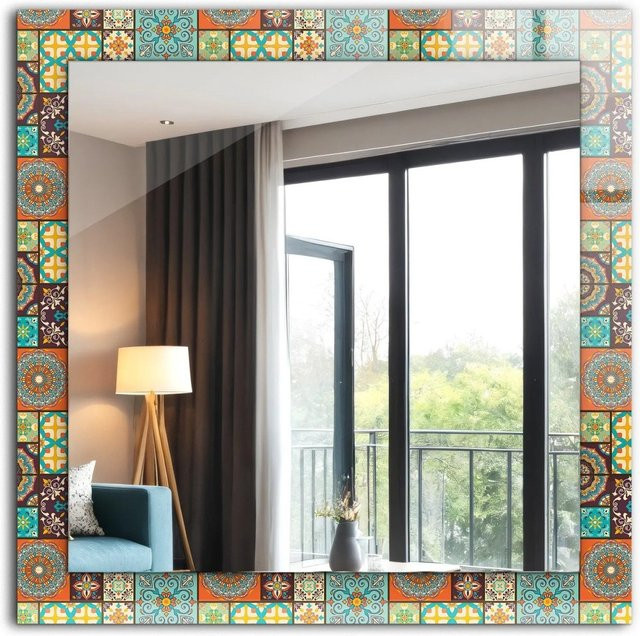 Tulup Spiegel mit Motivdruck Bunte Mosaikfliesen, Farbe: Multicolour, B/H: 60 x 60 cm - Bild 1