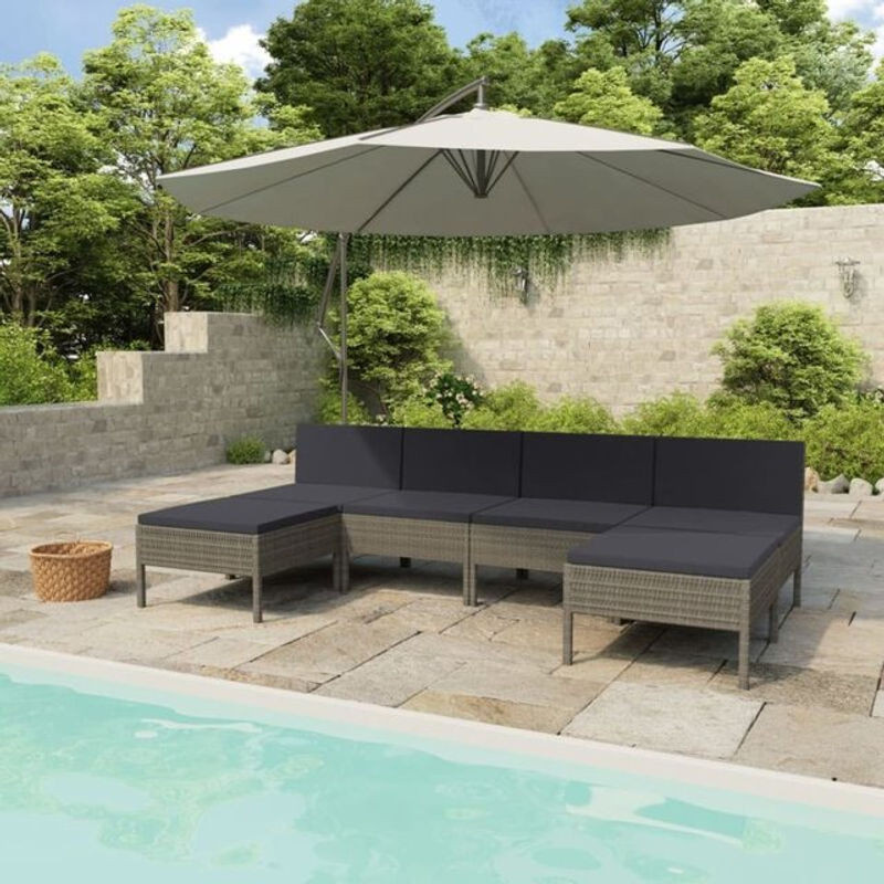 6-teiliges modernes Gartenlounge-Set mit Auflagen aus Poly-Rattan in Grau und Anthrazit von vidaxl - Bild 1