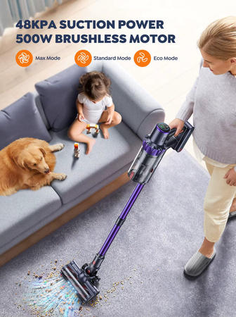 BUTURE kabelloser Handstaubsauger mit 500 W Leistung und 48 kPa Saugkraft, automatischer Saugkraftanpassung und 1,5 l Staubbehälter für Tierhaare, Teppiche und Hartböden