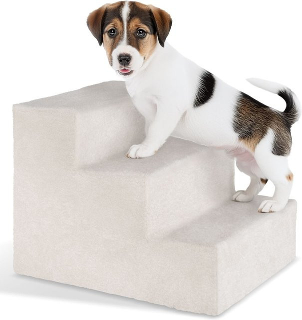 tectake Paw Path Haustiertreppe für Hunde und Katzen mit abnehmbarem Plüschbezug, Sand, B: 37 cm, T: 45 cm, H: 34,5 cm - Bild 1