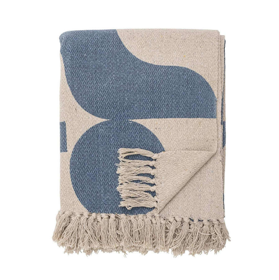 Bloomingville Plaid Agno aus recycelter Baumwolle in Blau, B: 130 cm, T: 160 cm - Bild 1