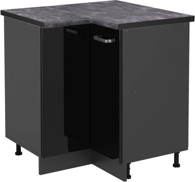Vicco R-Line Eckunterschrank für die Küche in Schwarz Hochglanz und Anthrazit, B/T/H: 75,6 x 60,0 x 81,6 cm - Bild 1