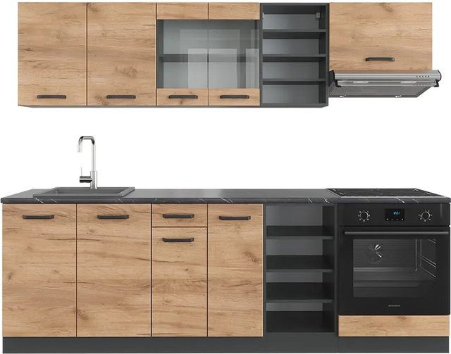 Vicco R-Line Küchenzeile Goldkraft Eiche und Anthrazit, Breite: 240 cm - Bild 1