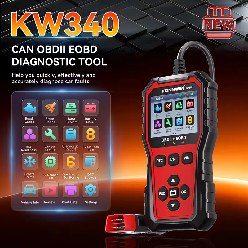 KONNWEi KW340 OBD2 EOBD Diagnosetool für Auto mit Motor- und Batterie-Test sowie Echtzeit-Daten und O2-Inspektion - Bild 2