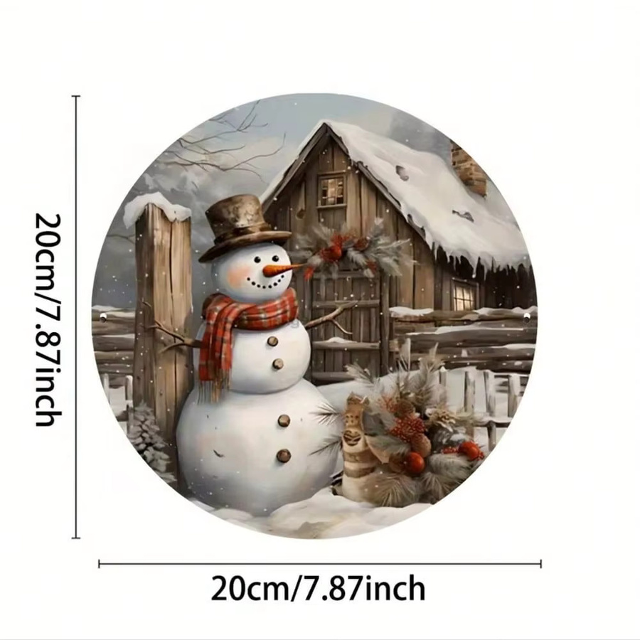 CIFBUY Vintage Metallschild Winterhütte & Schneemann – Rundes Eisenwandbild für Weihnachtsdekoration, Mehrfarbig, Durchmesser: 20 cm - Bild 2