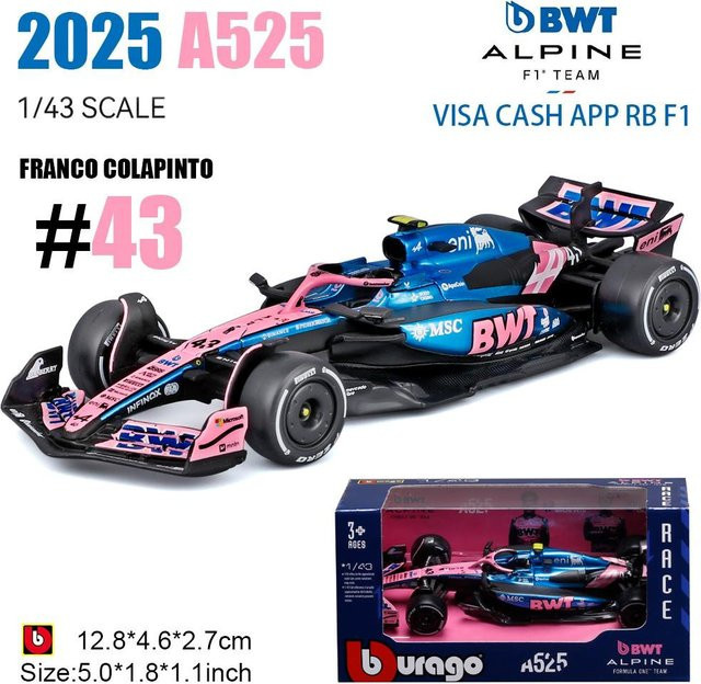 Bburago F1 Bwt Alpine Formel-1-Team Pierre Gasly Franco Colapinto, Die-Cast Modell, 1:43, ab 4 Jahren - Bild 1