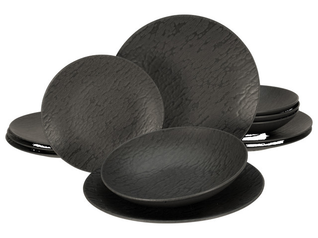 CreaTable Tafelservice Schiefer Black aus Steinzeug, 12-teiliges Geschirrset in Schwarz und Grau - Bild 1