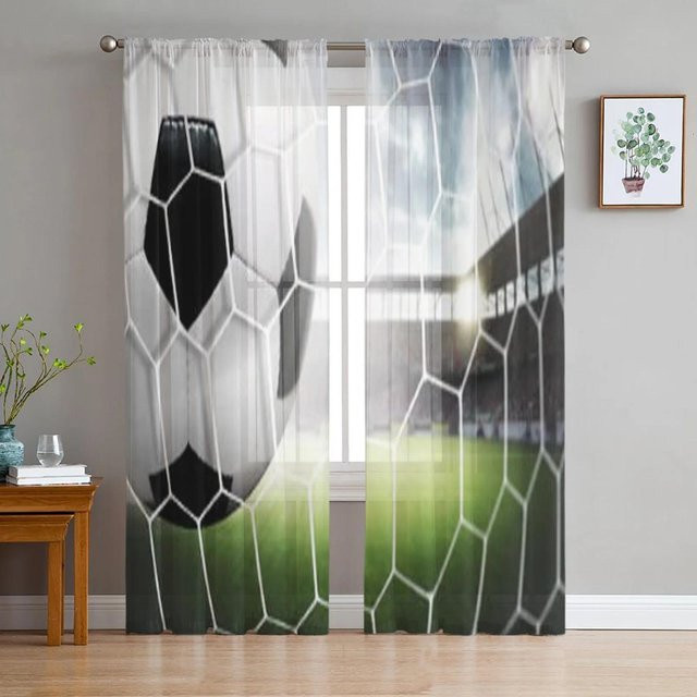 Transparente Tüll-Vorhänge mit Fußballspieler-Stadionmotiv von A Family Of Home Textiles in Weiß, Breite: 135 cm, Höhe: 114 cm - Bild 1