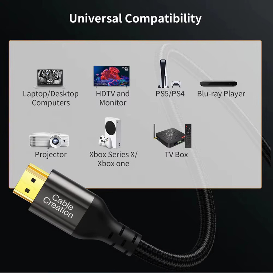 HDmatters HDMI 2.1 Kabel in Schwarz für 8K 60Hz und 4K 120Hz mit geflochtenem Design für PS5 und Xbox Series X/S - Bild 2