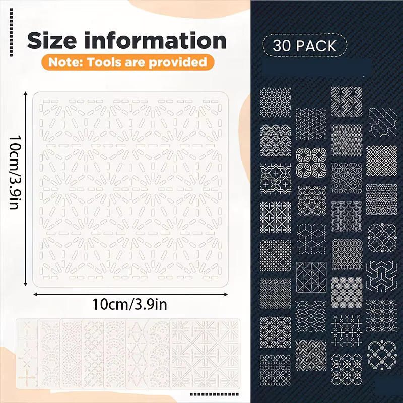 30 Stück DIY Stickvorlagen mit geometrischen Linien in Weiß aus Kunststoff zum Nähen und Handquilten - Bild 2