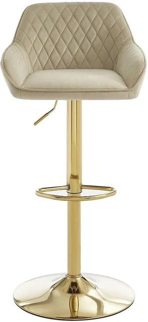 Vente-unique Barhocker Tavoa in Beige mit Samtbezug und goldenem Metallgestell im Art-Déco-Stil - Bild 1