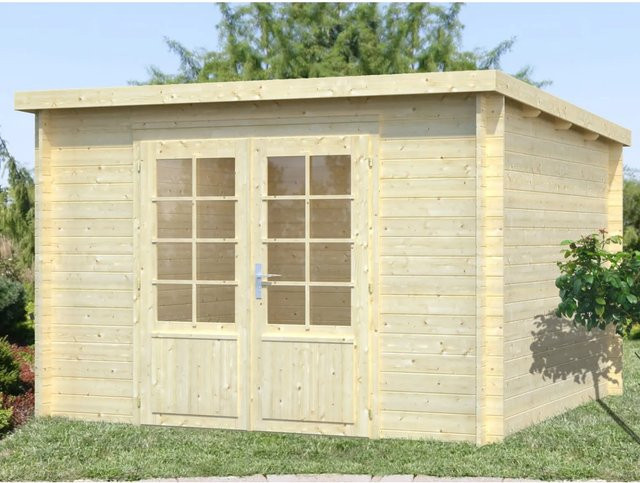 Palmako Ella Holz-Gartenhaus aus Fichte in Hellbraun mit Flachdach und Blockbohlenbauweise B/H/T: 323 x 214 x 300 cm - Bild 1