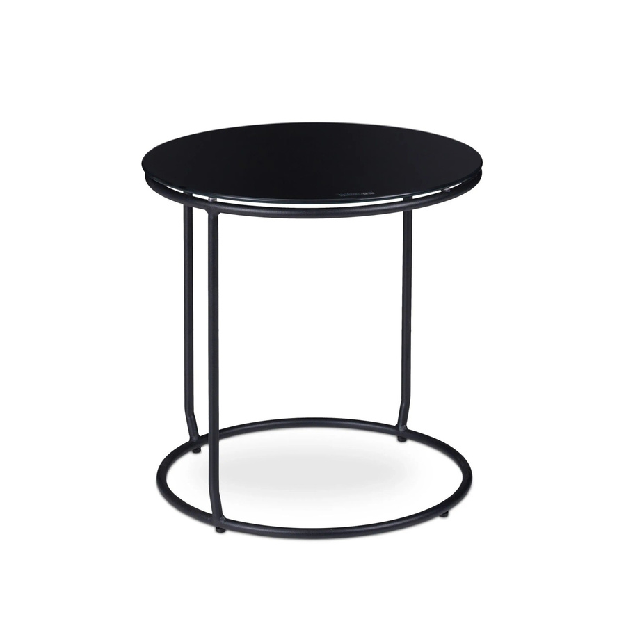 Relaxdays Beistelltisch mit Hocker aus Metall und Schwarzglas in Schwarz B/T/H: 40 x 40 x 50 cm - Bild 2