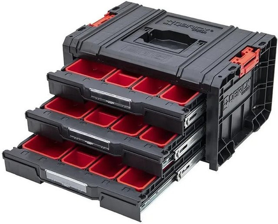 PROREGAL QBRICK Werkzeugkasten Pro Toolbox mit 3 Schubladen, wasserdicht und stapelbar, Schwarz, H x B: 24,5 x 32 cm