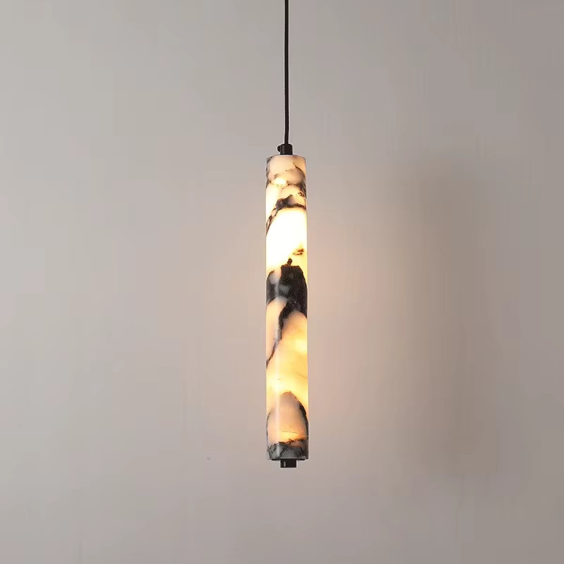 HomeLover Moderne Zylindrische LED Pendelleuchte aus Marmor in Weiß mit Warmweißem Licht - Bild 2