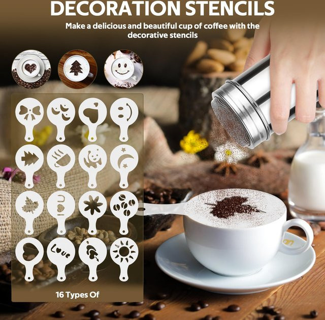 YOCITY Edelstahl-Kaffeeshaker Set mit Sieb in Silber für Kakao, Schokolade und Puderzucker - Bild 1